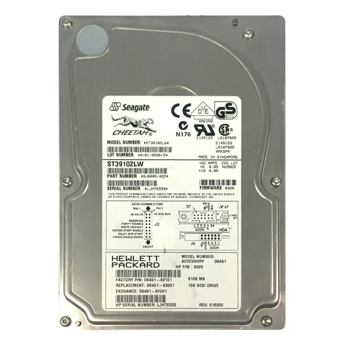 D6451-69001 HP 9.1GB Wide Ultra2 SCSI 10000 3.5-inch Hard Drive