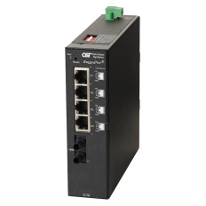 Omnitron Systems 9583-0-24-2Z | RuggedNet 10GPoE+/Si PoE+, 2xSFP/SFP+, 4xRJ-45, 2xDC Powered Industrial Temp
