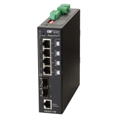 Omnitron Systems 9582-0-24-2Z | RuggedNet 10GPoE+/Mi PoE+, 2xSFP/SFP+, + 4xRJ-45, 2xDC Powered Industrial Temp