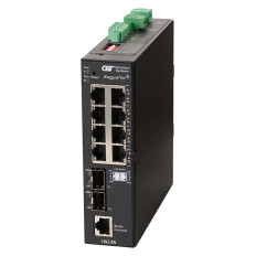 Omnitron Systems 2902-0-28-2Z | RuggedNet 10G/Mi, 2xSFP/SFP+, + 8xRJ-45, 2xDC Powered Industrial Temp