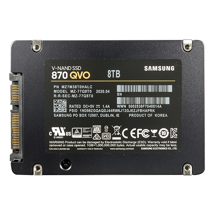 MZ-77Q8T0B/CN Samsung 870 QVO Series 8TB 2.5-inch 6GB/s SATA 8GB Cache V-NAND 4bit MLC (QLC) Solid State Drive