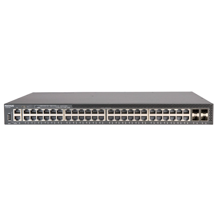 ICX8200-48PF2-E Ruckus ICX 8200 48× PoE+ ports with 4× 25GbE SFP28 stacking/uplink-ports and 1x hot swap power supply, 1x fan Ethernet Switch