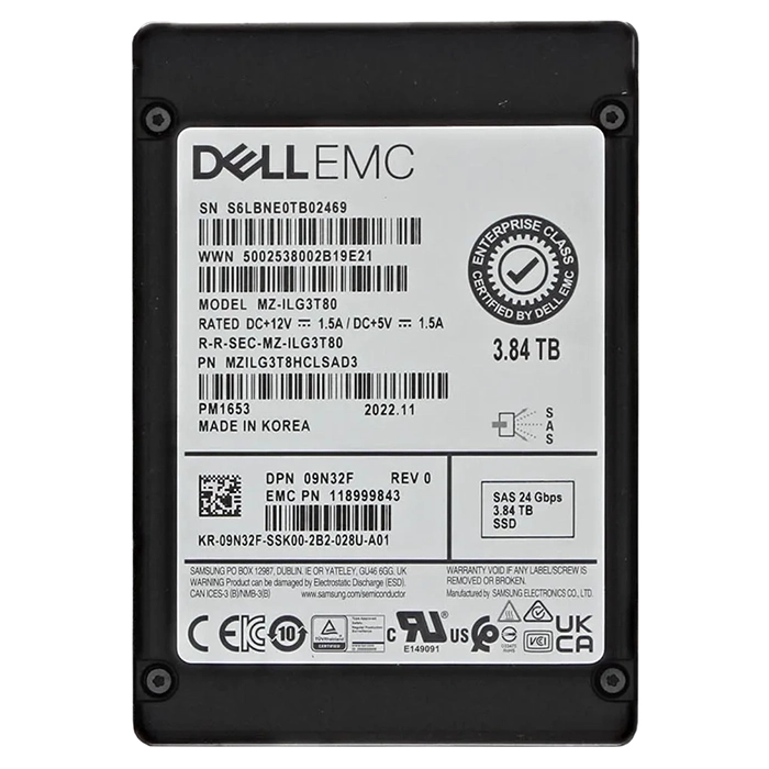 9N32F Dell 3.84TB Triple-Level Cell SAS 24Gb/s Read Intensive 2.5-Inch Solid State Drive for 14g 15g 16g PowerEdge Server