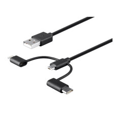 Monoprice 18789 | Essential Apple MFi Certified 3-in-1 Multiport USB to USB Micro USB-B + USB-C + Lightning Charging Cable 3ft Black