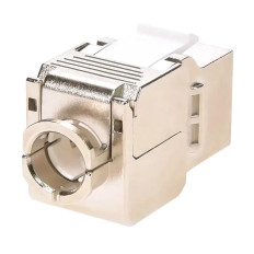 Monoprice 24756 | Entegrade Series Cat6A/Cat7 Shielded RJ45 Toolless Die Cast 180-Degree Keystone Jack for 22-24AWG Solid Wire PoE+ Silver 10-Pack