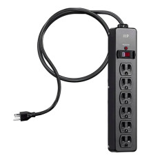 Monoprice 35098 | Heavy Duty 6 Outlet Metal Surge Protector Power Strip 540 Joules 6ft Cord Black