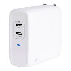 Monoprice 41988 | USB-C Charger 68W 2-port PD GaN Technology Foldable Wall Charger White for MacBook Pro/Air iPad Pro