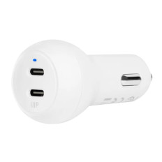 Monoprice 41989 | USB-C Car Charger 45W 2-port PD White for MacBook Pro/Air iPad Pro iPhone 16/15/14/Plus/Pro/Pro Max Pixel