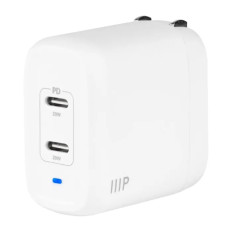 Monoprice 42620 | USB-C Charger 40W 2-port PD GaN Technology Foldable Wall Charger White for iPad Pro iPhone 16/15/14/Plus/Pro/Pro Max