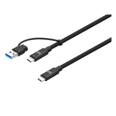 Monoprice 47673 | USB4 20Gbps 2-in-1 Cable 240W EPR 4K60Hz Braided Ultra High-Speed 6ft Black