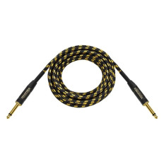Monoprice 601415 | 15ft Cloth Series 1/4 inch TS Male 20AWG Guitar and Instrument Cable Black & Gold