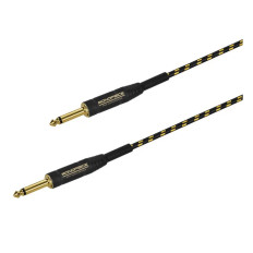 Monoprice 601435 | 35ft. Cloth Series 1/4 inch T/S Male 20AWG Instrument Cable Black & Gold