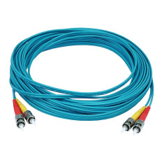 Monoprice 6414 | MM OM3 Fiber Optic Cable ST-ST UL 3mm 50/125 OFNR Duplex Aqua 10m