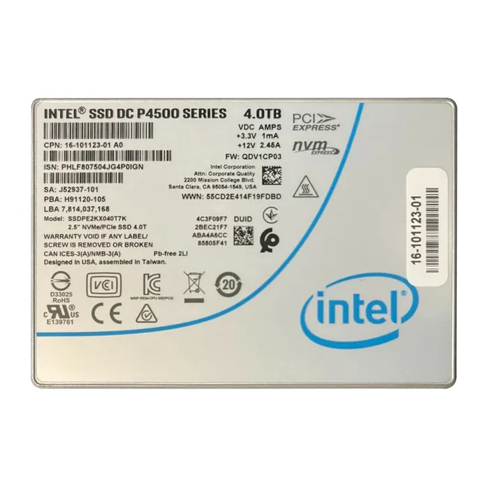 SSDPE2KX040T7K Intel DC P4500 Series 4TB Triple-Level Cell PCI Express 3.1 x4 NVMe Read Intensive 2.5-inch Solid State Drive