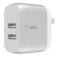 Belkin WCD001DQ1MWH | 24W Portable Dual-Port USB-A Wall Charger 2XUSB-A (12W) With USB-A To Lightning Cable Power Adapter White