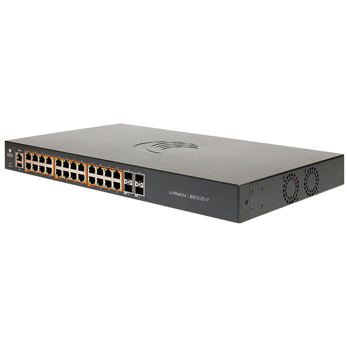 Cambium Networks MX-EX1028PXA-E | Intelligent 24-Ports Gigabit Ethernet RJ45 PoE+ with 4x Gigabit Ethernet SFP Fiber Slots 1U Rack-mountable Network Switch