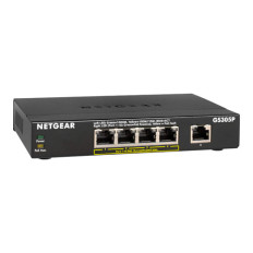 Netgear GS305P-200NAS | GS305P 4 x Ports PoE+ 10/100/1000Base-T + 1 x Port 1000Base-T Layer 2 Unmanaged Desktop Gigabit Ethernet Network Switch