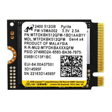 Micron MTFDKBK512QFM-1BD1AABYYR | 2400 512GB PCIe NVMe 4.0 x4 M.2 2230 Solid State Drive