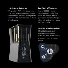 TP-LINK Archer-BE805 | BE19000 Tri-Band Wi-Fi 7 IEEE 802.11be 18.6Gbps 4 x 1 Gbps LAN Ports + 1 x 10 Gbps LAN Port + 1 x 10 Gbps WAN Port Router